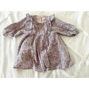 crewcuts | Ditsy Floral Ruffle Long Sleeve Dress in Purple | Sz 3